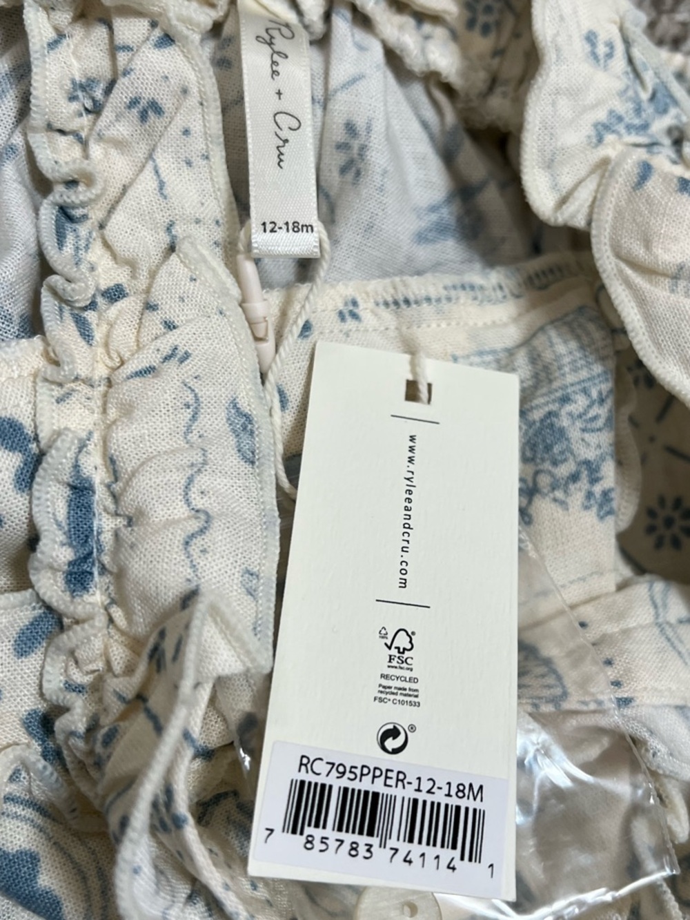 Rylee + Cru Cream and Blue chiara romper tile - Picture 3 of 4
